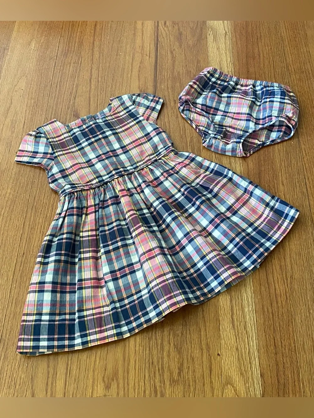 Ralph Lauren Bedford Pink & Navy Plaid Cotton Dress with Bloomers Set